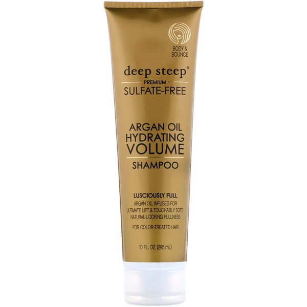 Deep Steep, アルガンオイル、ハイドレーティング・ボリューム・シャンプー、ルーシャスリー・フル、10 液体オンス。 (295ml)
