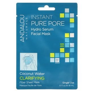 Andalou Naturals, Instant Pure Pore, Hydro Serum Facial Mask, 1 Single Use Fiber Sheet Mask, .6 fl oz (18 ml)
