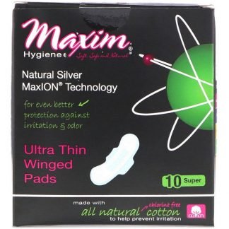 Maxim Hygiene Products, 極薄羽つきパッド、天然銀MaxION（マックスイオン）テクノロジー、スーパー、10個