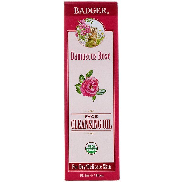 Badger Company, Organic, Face Cleansing Oil, Damascus Rose, For Dry/Delicate Skin, 2 fl oz (59.1 ml)
