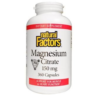 Natural Factors, クエン酸マグネシウム、 150 mg、 360カプセル