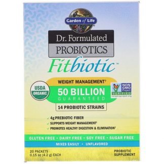 Garden of Life, オーガニック、ドクターフォーミュレーテッドプロバイオティクスFitbiotic（フィットバイオティック）、無香料、20袋入り、各4.2g