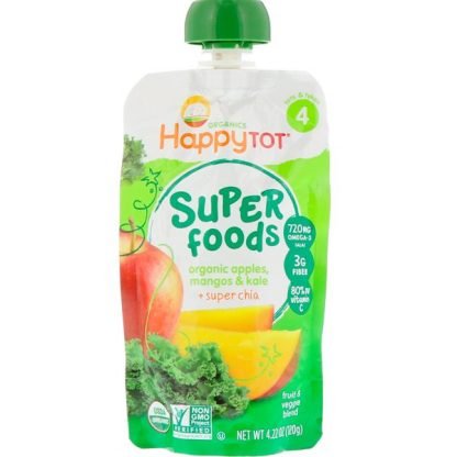 Happy Family Organics, Happy Tot（ハッピートット）、スーパーフード、オーガニックアップル、マンゴー＆ケール＋スーパーチア、120g（4.22oz）