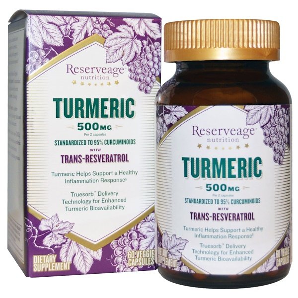 ReserveAge Nutrition, ターメリック、トランスレスベラトロール入り、500 mg、60ベジカプセル