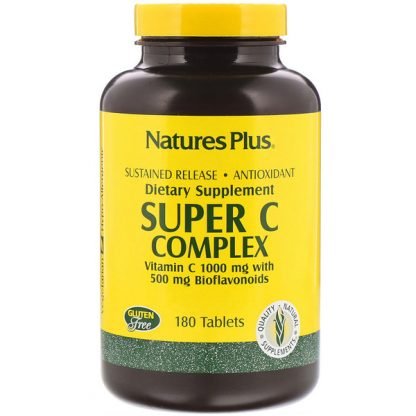 Nature's Plus, スーパー Cコンプレックス、 ビタミンC 1000 mgとバイオフラボノイド500 mg、 180錠
