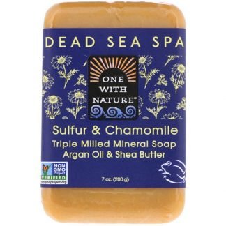 One with Nature, トリプルミルド ミネラル ソープ、 硫黄 & カモミール、 7 oz (200 g)