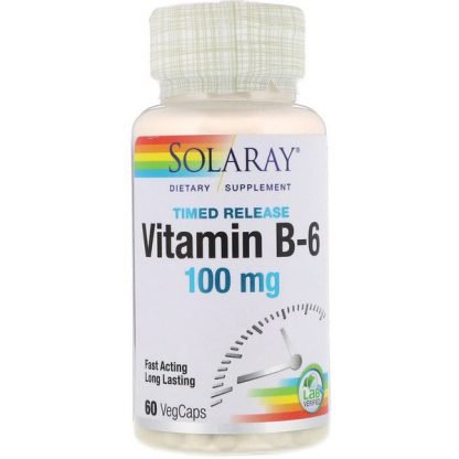 Solaray, Vitamin B-6, Time Release, 100 mg, 60 VegCaps