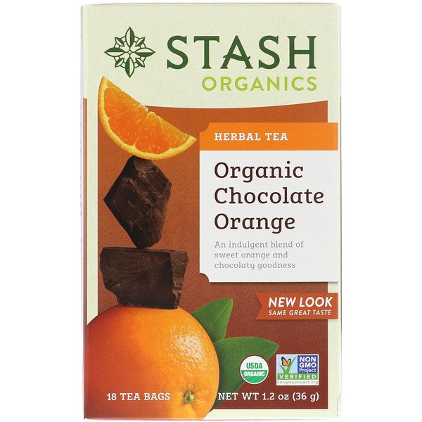 Stash Tea, オーガニック, ハーブティー, チョコレートオレンジ, カフェインフリー, 18ティーバッグ, 1.2オンス(36 g) (Discontinued Item)