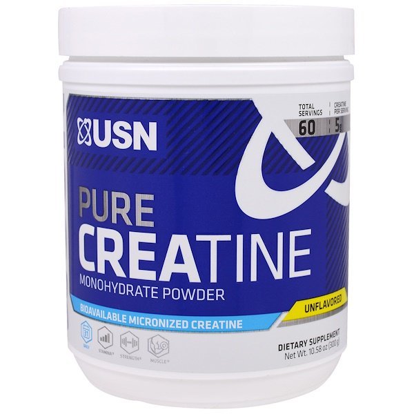 USN, ピュア クレアチン、 モノハイドレートパウダー、 無香、 10.58 oz (300 g)