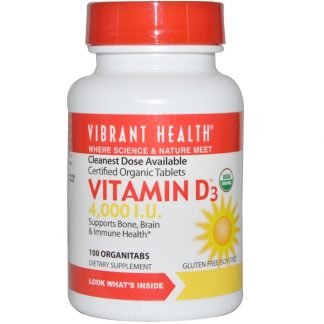 Vibrant Health, Vitamin D3（ビタミンD3）、4,000 IU、オーガニックタブレット100粒