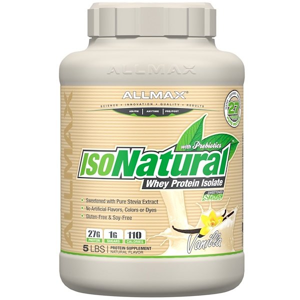 ALLMAX Nutrition, アイソナチュラル, 100% ウルトラピュア天然ホエイプロテインアイソレート(WPI90), バニラ, 5 lbs (2.27 kg)