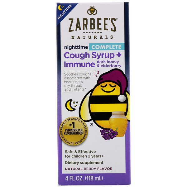 Zarbee's, Children's Complete Nighttime Cough Syrup + Immune, Natural Berry Flavor, 4 fl oz (118 ml)