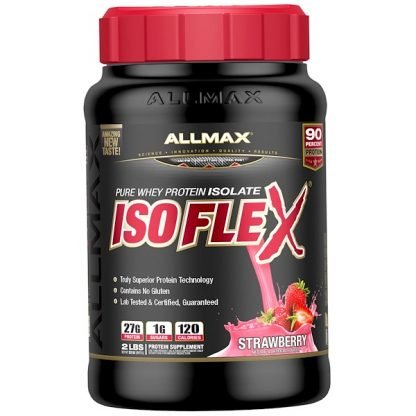 ALLMAX Nutrition, アイソフレックス、100%ウルトラピュアホエイプロテインアイソレート（WPIイオンチャージ粒子濾過）、ストロベリー、2ポンド (907 g)