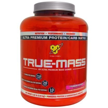 BSN, トゥルーマス、ウルトラプレミアム プロテイン/糖質マトリクス、ストロベリーミルクシェイク、5.82 lbs (2.64 kg)