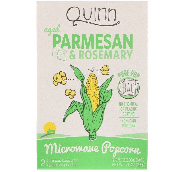 Quinn Popcorn, マイクロウェーブ・ポップコーン, パルメザン & ローズマリー , 2 袋, 各 3.5 オンス (100 g)
