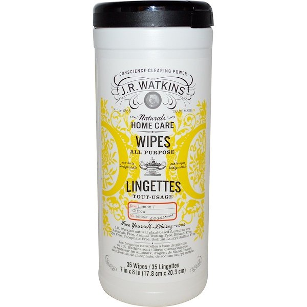 J R Watkins, ワイプス、 オールパーパス、レモン、 35枚、 各7 in x 8 in (17.8 cm x 20.3 cm)