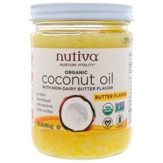 Nutiva, オーガニックココナッツオイル、バターフレーバー、414 ml(14 fl oz)