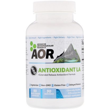 Advanced Orthomolecular Research AOR, 抗酸化物質 LA、 R(+) リポ酸とN-アセチル・システイン、 90ベジキャップ