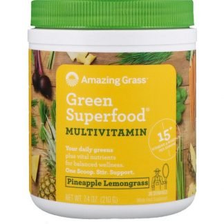 Amazing Grass, グリーンスーパーフード、マルチビタミン、パイナップルレモングラス、7.4 oz (210 g)