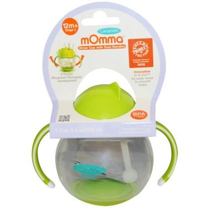 Lansinoh, mOmma, 両手用取っ手付きストローカップ, グリーン, カップ1個, 8.4 オンス (250 ml)