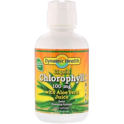 Dynamic Health  Laboratories, Chlorophyll with Aloe Vera Juice Liquid, Natural Spearmint Flavor, 100 mg, 16 fl oz (473 ml)