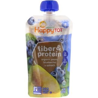 Happy Family Organics, Happytot, Fiber & Protein, Organic Pears, Blueberries & Spinach, 4 oz (113 g)