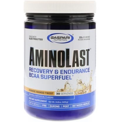 Gaspari Nutrition, Aminolast、回復＆持久力・分岐鎖アミノ酸の超燃料、オレンジマンゴーツイスト、14.8 oz (420 g) (Discontinued Item)