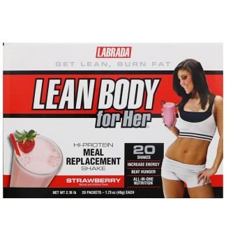 Labrada Nutrition, リーンボディーフォー・ハー、 高タンパク食事代用シェイク、ストロベリー味、20 袋、各1.73 oz (49 g)