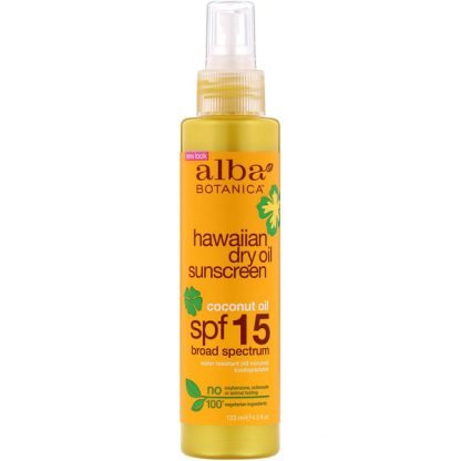 Alba Botanica, Hawaiian Dry Oil Sunscreen Coconut Oil, SPF 15, 4.5 fl oz (133 ml)