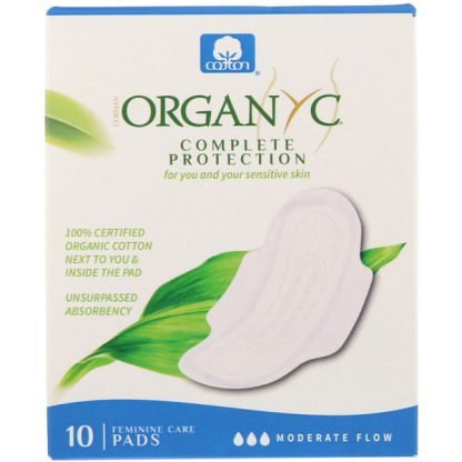Organyc, Organic Cotton Pads, Moderate Flow, 10 Pads