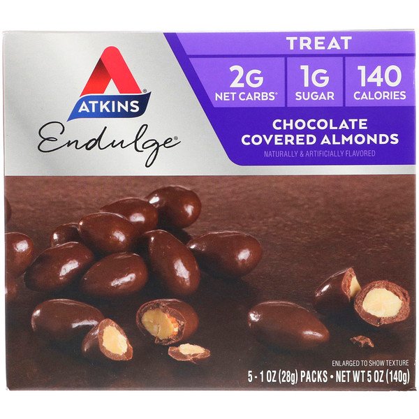 Atkins, エンダルジ, チョコレート・カバー・アーモンド, 5 パック, 各 1 オンス (28 g)