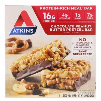 Atkins, チョコレートピーナッツバター・プレッツェルバー, 5 本, 各 1.69 オンス (48 g)