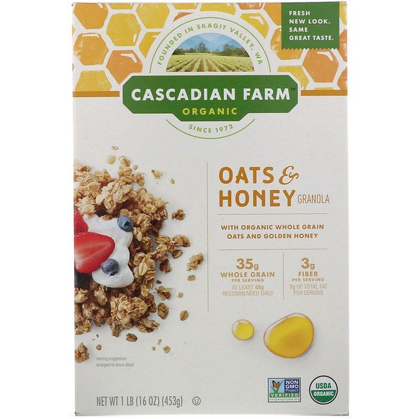 Cascadian Farm, オーガニックオーツ&ハチミツ グラノーラ シリアル、453g(16oz)