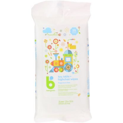BabyGanics, トーイ、テーブル&ハイチェアワイプ、無香料、25枚 (Discontinued Item)