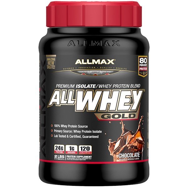 ALLMAX Nutrition, オールホエイゴールド、100%のホエイプロテイン + 高品質ホエイプロテインアイソレート、 チョコレート、 2ポンド (907 g)