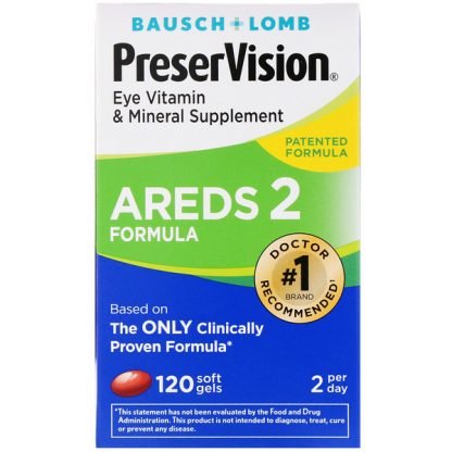 Bausch & Lomb, PreserVision（プリサービジョン）、AREDS 2フォーミュラ、アイビタミン＆ミネラルサプリメント、ソフトジェル120錠