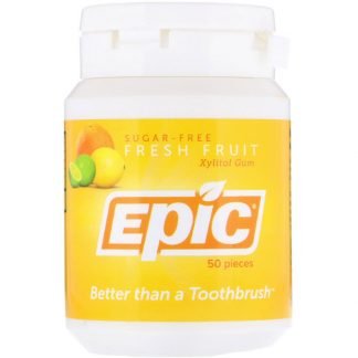 Epic Dental, Xylitol Gum, Sugar-Free, Fresh Fruit, 50 Pieces