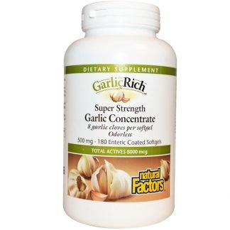 Natural Factors, ガーリックリッチ™, 超強度ガーリック濃縮, 500 mg, 腸溶性コーティングソフトジェル 180 粒