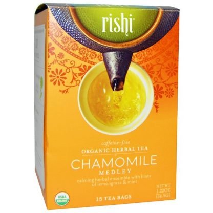 Rishi Tea, オーガニック ハーブティー、カモミール メドレー、カフェインレス、15ティーバッグ、1.22 oz (34.5 g)