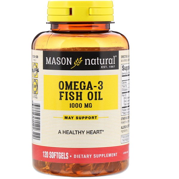 Mason Natural, オメガ3フィッシュオイル、1,000mg、ソフトジェル120錠
