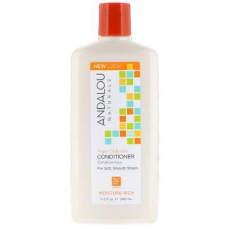 Andalou Naturals, コンディショナー、モイスチャーリッチ、ソフトでスムーズな輝きに、アルガンオイルとシア、11.5 fl oz (340 ml)