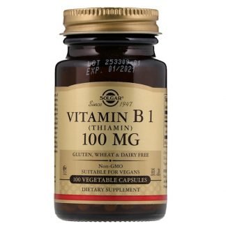 Solgar, ビタミンB1、100mg、植物性カプセル100個