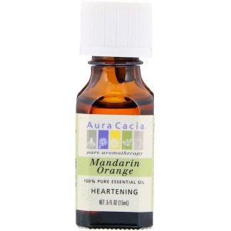 Aura Cacia, 100% 純エッセンシャルオイル、マンダリンオレンジ、ハーテンニング、0 .5 オンス (15 ml)
