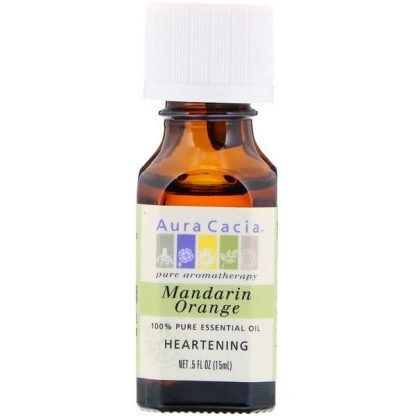 Aura Cacia, 100% 純エッセンシャルオイル、マンダリンオレンジ、ハーテンニング、0 .5 オンス (15 ml)