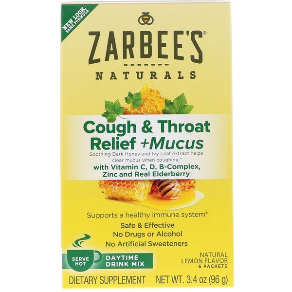 Zarbee's, 咳・痰・喉のリリーフ、昼用ドリンクミックス、天然レモン味、6袋、各3.4 oz (96 g)