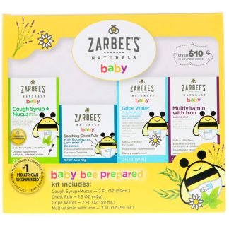 Zarbee's, ナチュラルズ、ベビービー・プリペアードキット、内容物：咳止めシロップ + 痰切り・沈静化チェストクリーム、グライプウォーター、マルチビタミン+ 鉄、7.5 fl oz