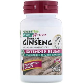 Nature's Plus, Herbal Actives（ハーバルアクティブス）、朝鮮人参、徐放性、1,000mg、植物性タブレット30粒