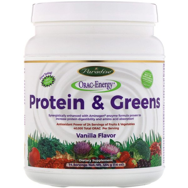 Paradise Herbs, プロテイン& グリーンズ、 バニラフレーバー、 16 oz (454 g)