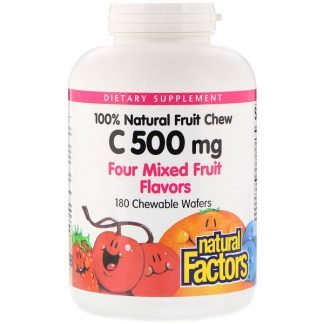 Natural Factors, 100％ナチュラルフルーツチュービタミンC、4種類のフルーツフレーバーミックス、500mg、タブレット180粒