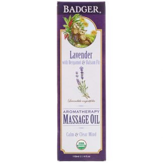 Badger Company, アロマテラピーマッサージオイル、 ラベンダーとベルガモット&バルサムファー、 4液量オンス (118 ml)
